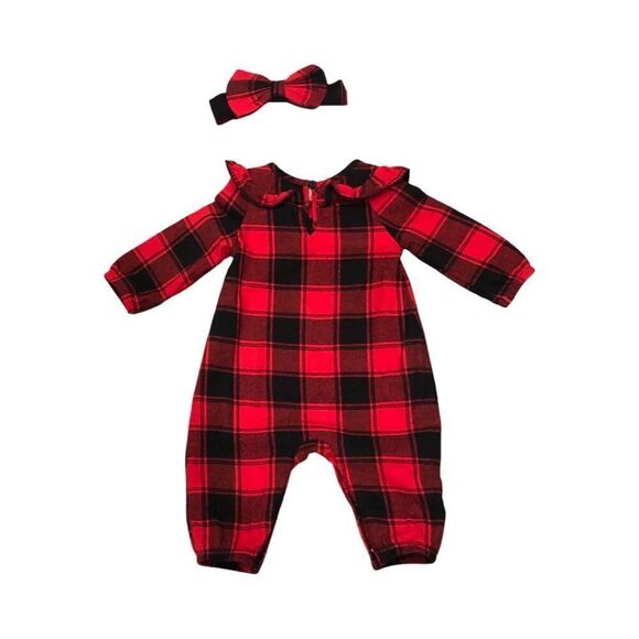 Baby Girl Ruffled Romper with Matching Headband - Picture 2 of 2